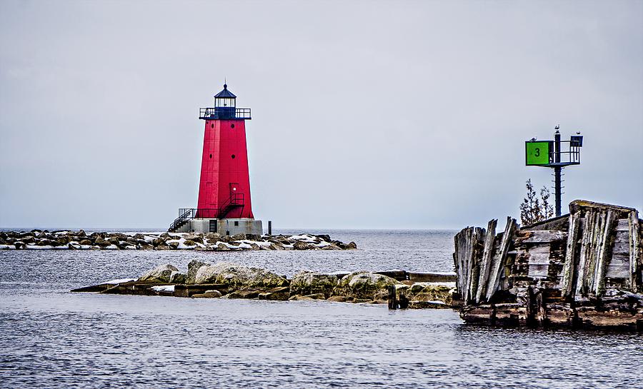 Manistique East Breakwater Lighthouse on lake michigan #1 Photograph by Alex Grichenko