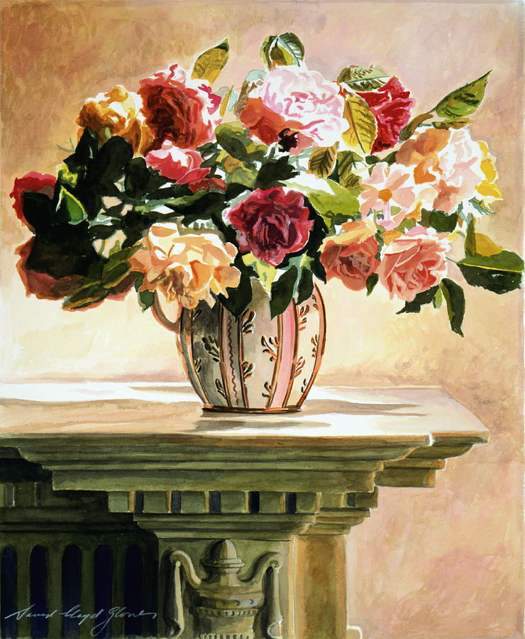 Mantlepiece Roses #1 Painting by David Lloyd Glover
