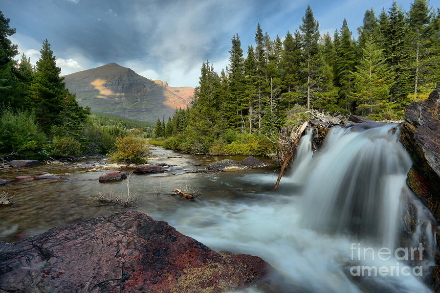 Many Glacier Red Rock Falls #1 Photograph by Adam Jewell