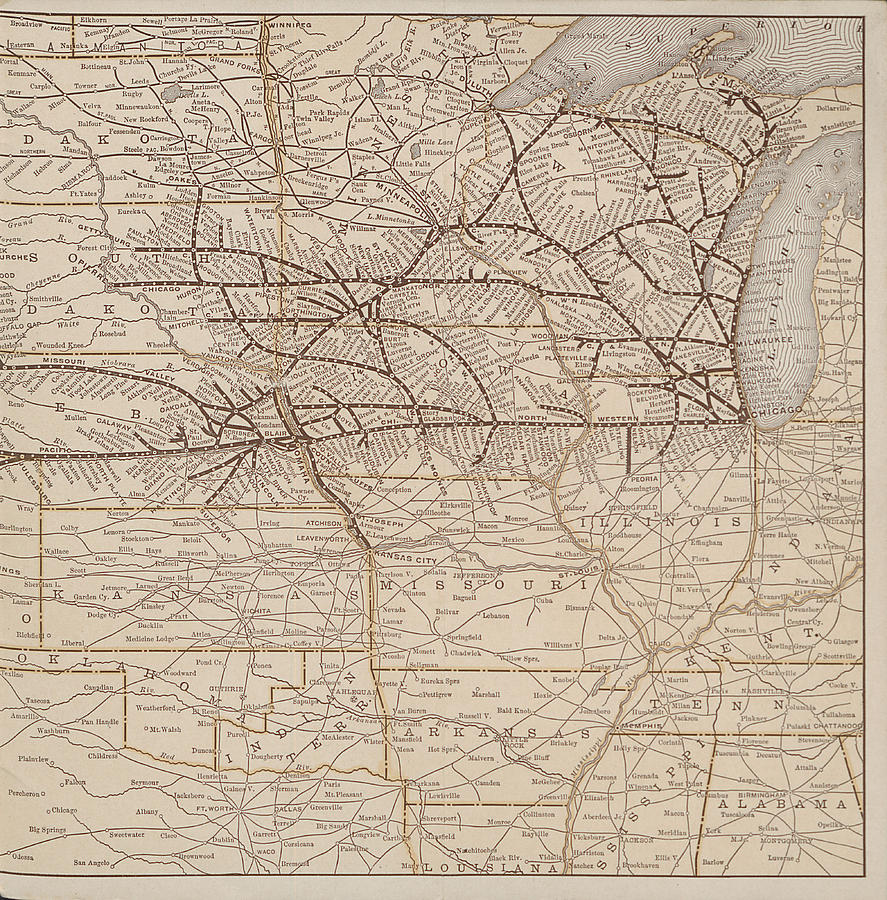 1901 Train Route Map Photograph by Chicago and North Western Historical Society
