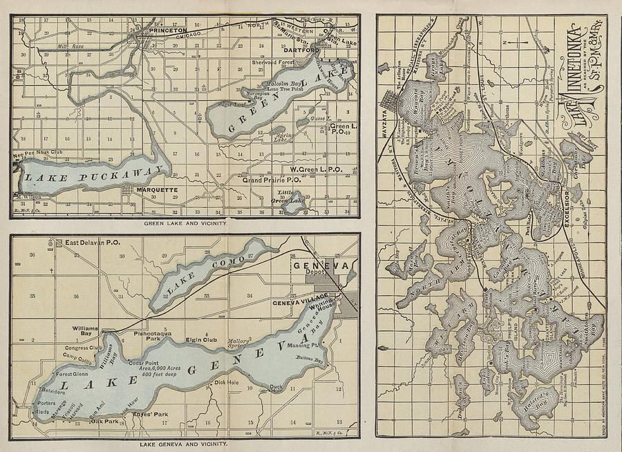 Late 1800s Map of Lake Geneva and Vicinity  Photograph by Chicago and North Western Historical Society