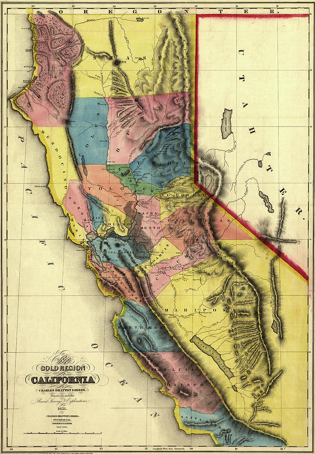Map Of California 1851 #1 Photograph by Andrew Fare