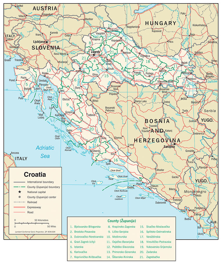 Map of Croatia #1 Mixed Media by Roy Pedersen