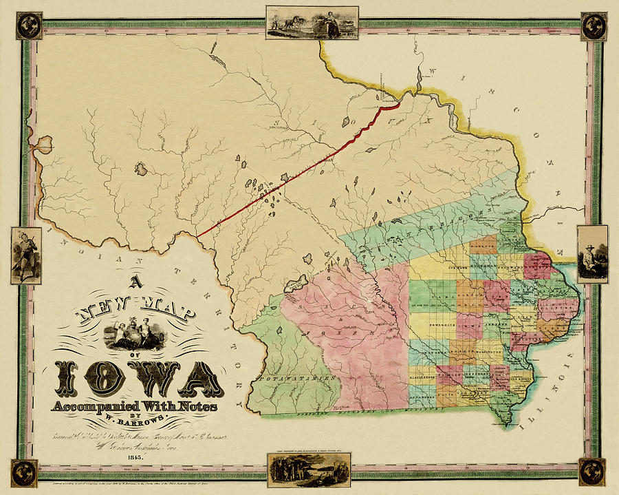 Map Of Iowa 1845 #1 Photograph by Andrew Fare