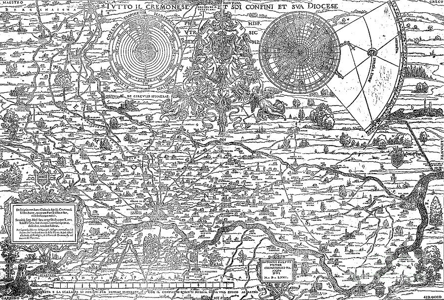 Map of the town and diocese of Cremona, 1571 Drawing by Antonio Campi
