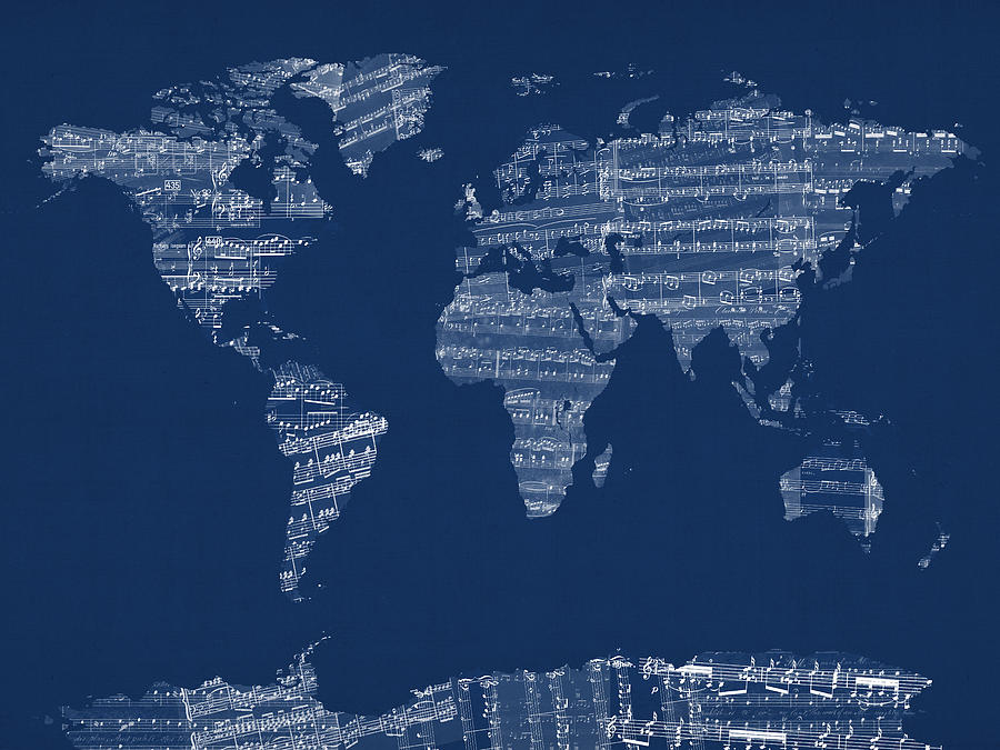 World Map Digital Art - Map of the World Map from Old Sheet Music #1 by Michael Tompsett