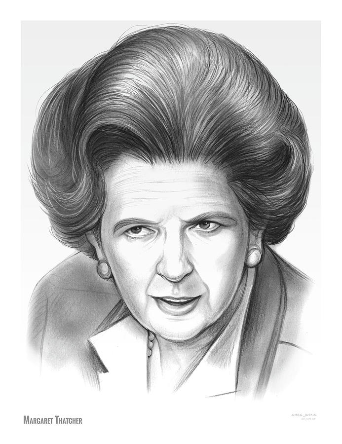 Pencil Drawing - Margaret Thatcher #1 by Greg Joens