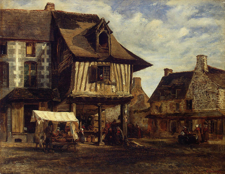 Theodore Rousseau Painting - Market-Place in Normandy #1 by Theodore Rousseau