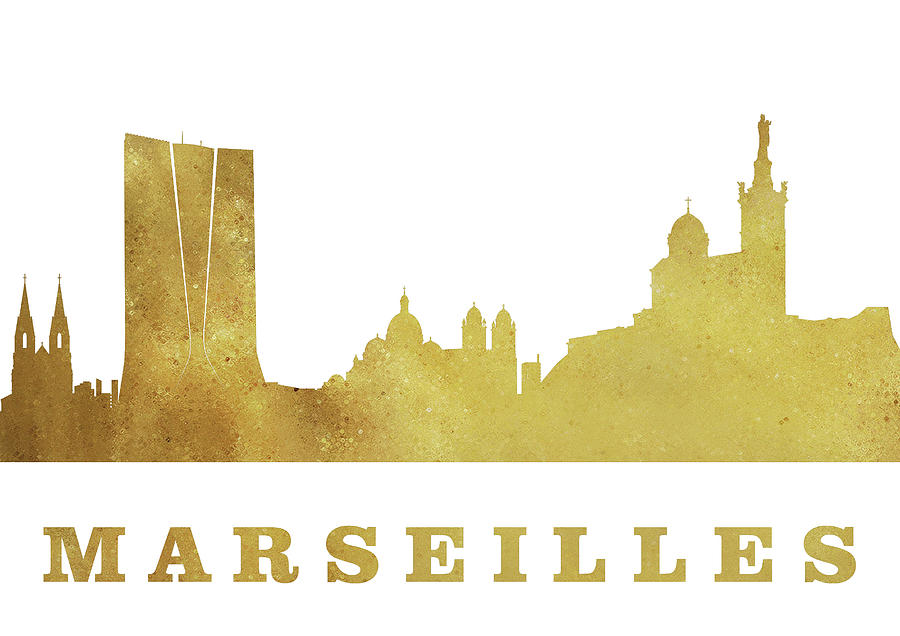 Marseilles Digital Art - Marseilles Skyline-gold #1 by Erzebet S