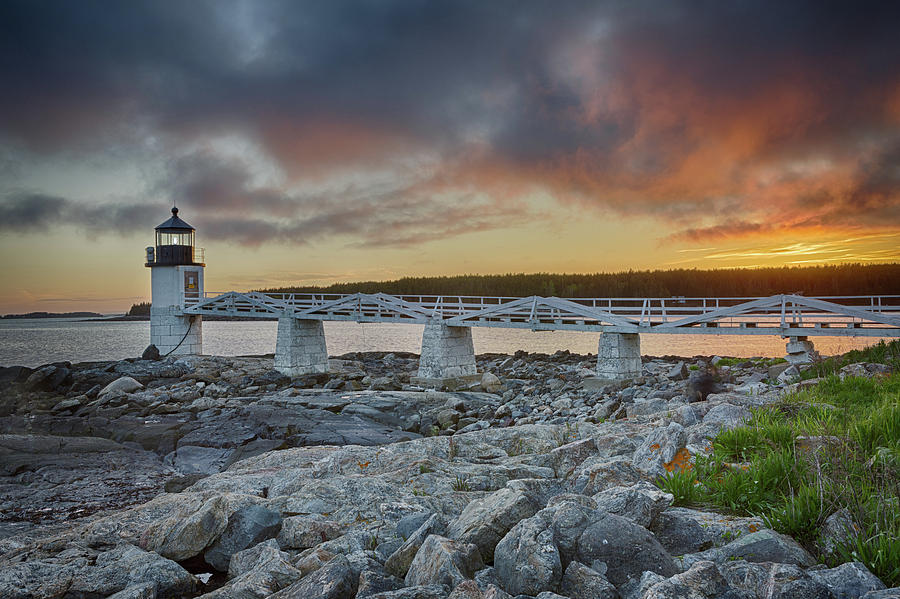 Marshall Point Lighthouse at sunset, Maine, USA #1 Photograph by Kyle Lee
