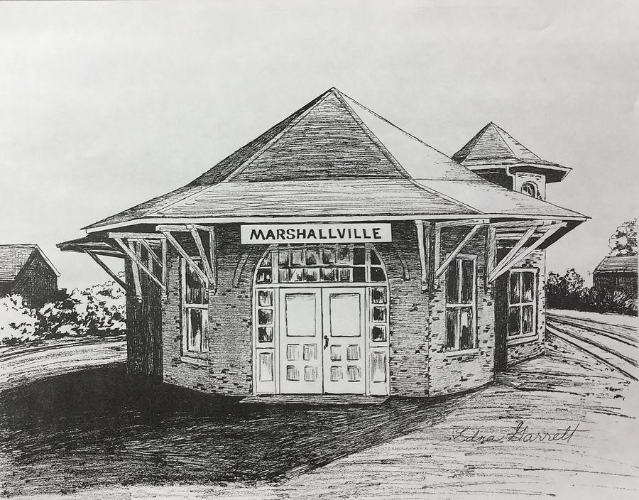 Georgia Drawing - Marshallville Depot #1 by Edna Garrett