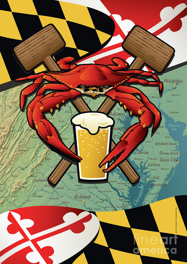 Maryland Map Digital Art - Maryland Crab Feast Crest #1 by Joe Barsin Maryland Map Digital Art - Maryland Crab Feast Crest #1 by Joe Barsin