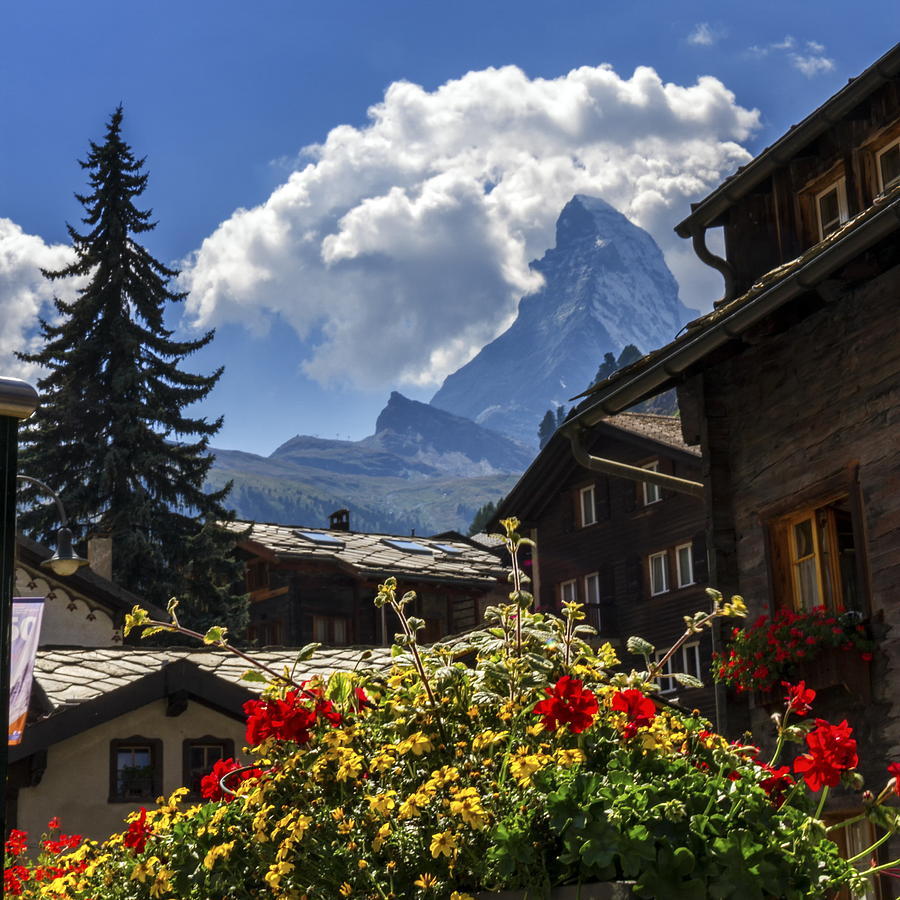 Nature Photograph - Matterhorn and Zermatt village houses, Switzerland by Elenarts - Elena Duvernay photo