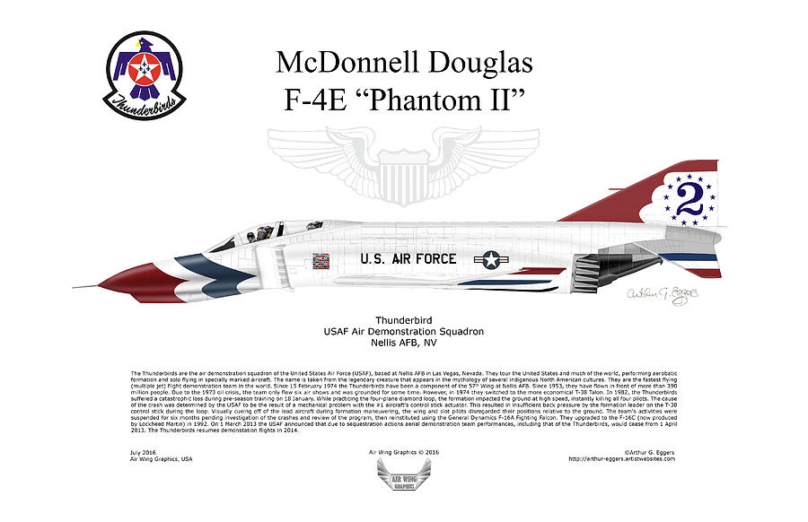 McDonnell Douglas F-4E Phantom II Thunderbird #3 Digital Art by Arthur Eggers