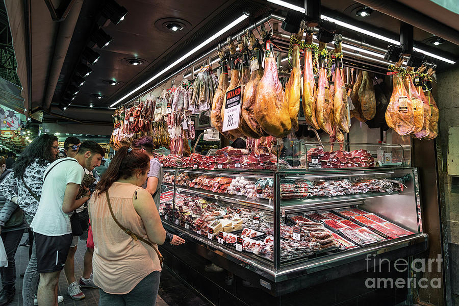Meat And Sausage Shop In La Boqueria Market Barcelona Spain #1 Photograph by JM Travel Photography