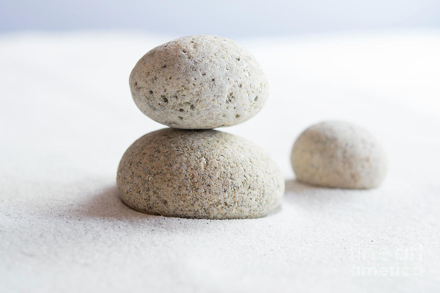 Meditation Photograph - Meditation stones on white sand #1 by Michelle Cyr
