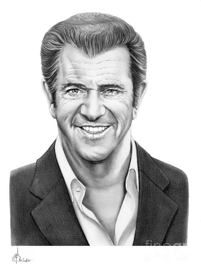 Mel Gibson Drawing by Murphy Elliott