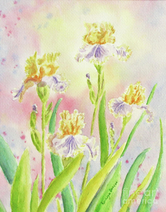 Mellow Yellow Irises #1 Painting by Kathryn Duncan