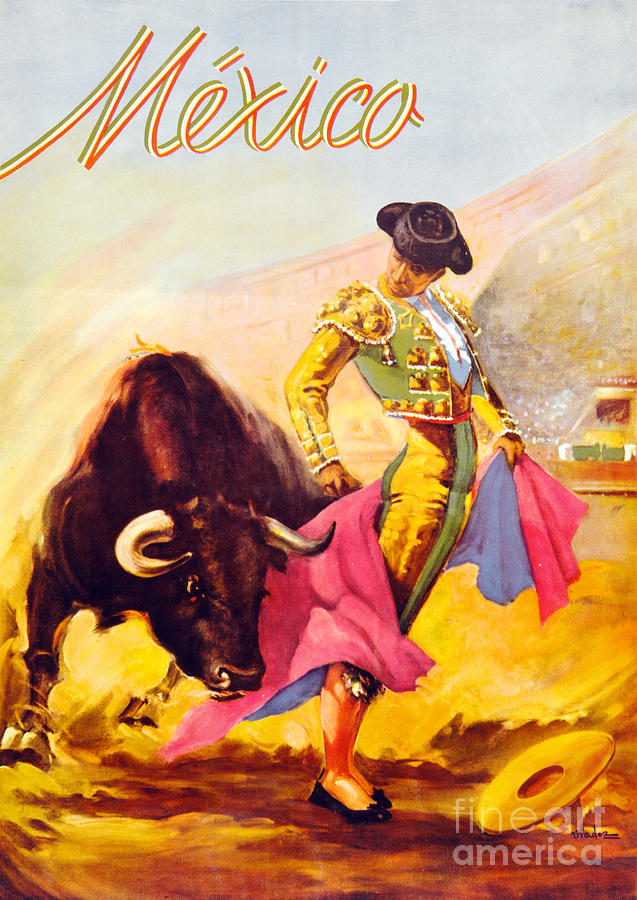 Vintage Painting - Mexico Bull Fighter Vintage Poster Restored #2 by Vintage Treasure