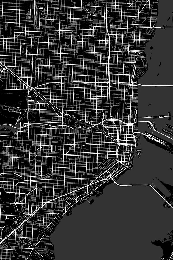 Miami Florida USA Dark Map #1 Digital Art by Jurq Studio - Fine Art America