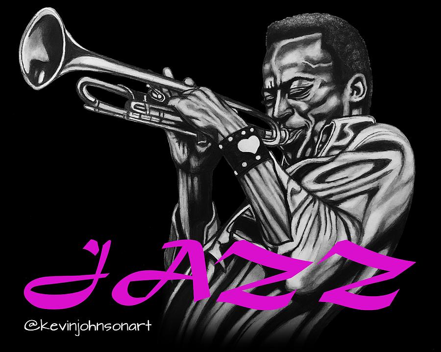 Miles Davis Graphic Design - Pink/White Text Drawing by Kevin Johnson Art