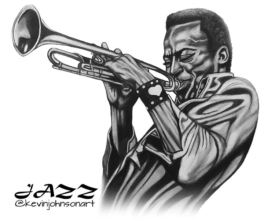 Miles Davis Graphic Design - Black Text Drawing by Kevin Johnson Art
