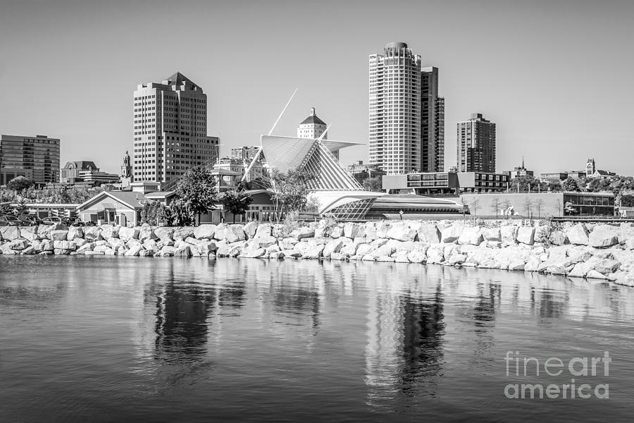 Milwaukee Skyline Photo in Black and White #1 Photograph by Paul Velgos