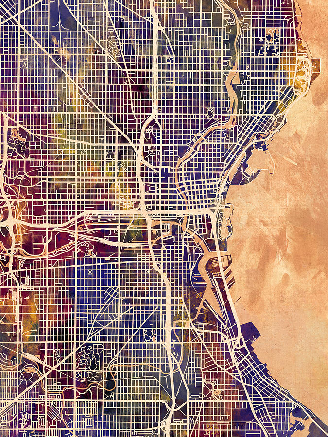 Milwaukee Digital Art - Milwaukee Wisconsin City Map #1 by Michael Tompsett