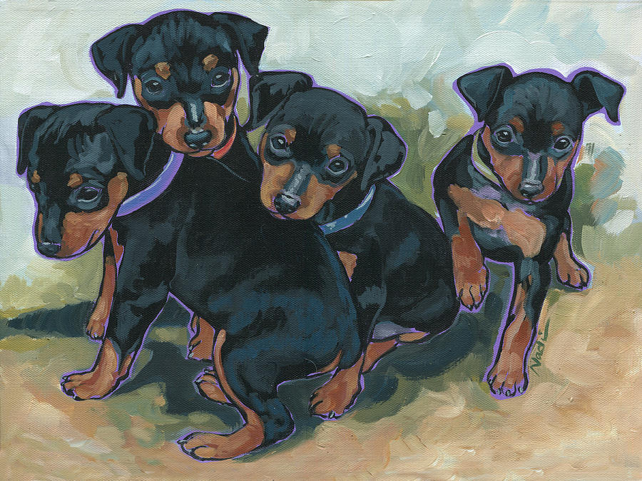 Min Pin Pups #2 Painting by Nadi Spencer