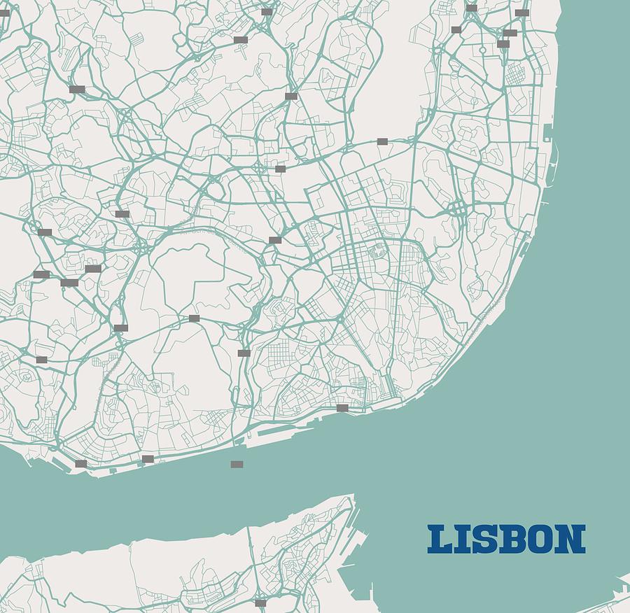 Minimalist Artistic Map of Lisbon, Portugal 3a #1 Painting by Celestial Images