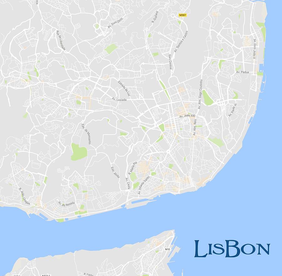 Minimalist Artistic Map of Lisbon, Portugal 4a #1 Painting by Celestial Images