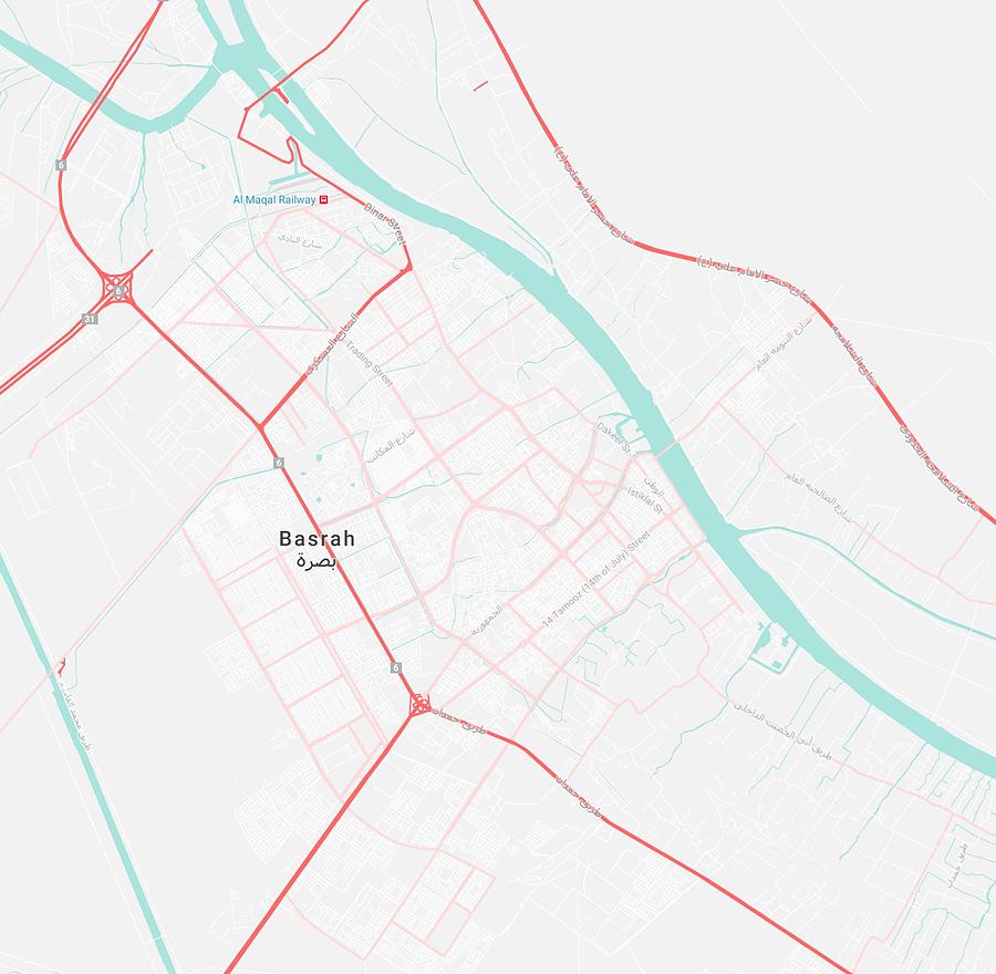 Minimalist Modern Map of Basrah, Iraq 1 #2 Painting by Celestial Images