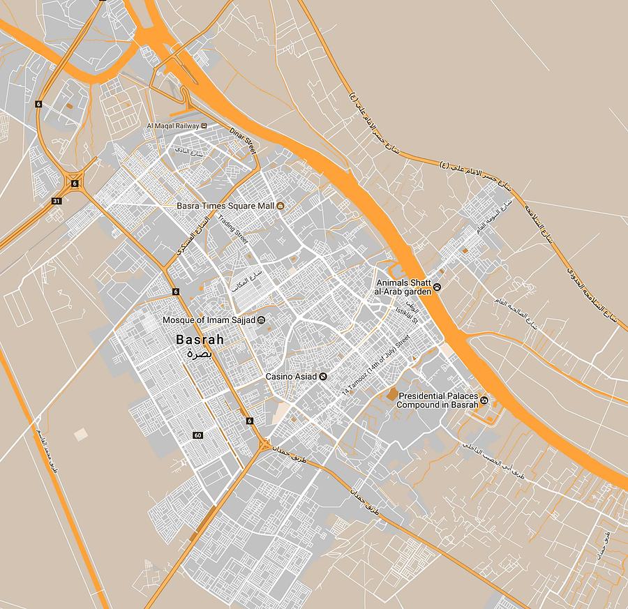 Minimalist Modern Map of Basrah, Iraq 3 #2 Painting by Celestial Images