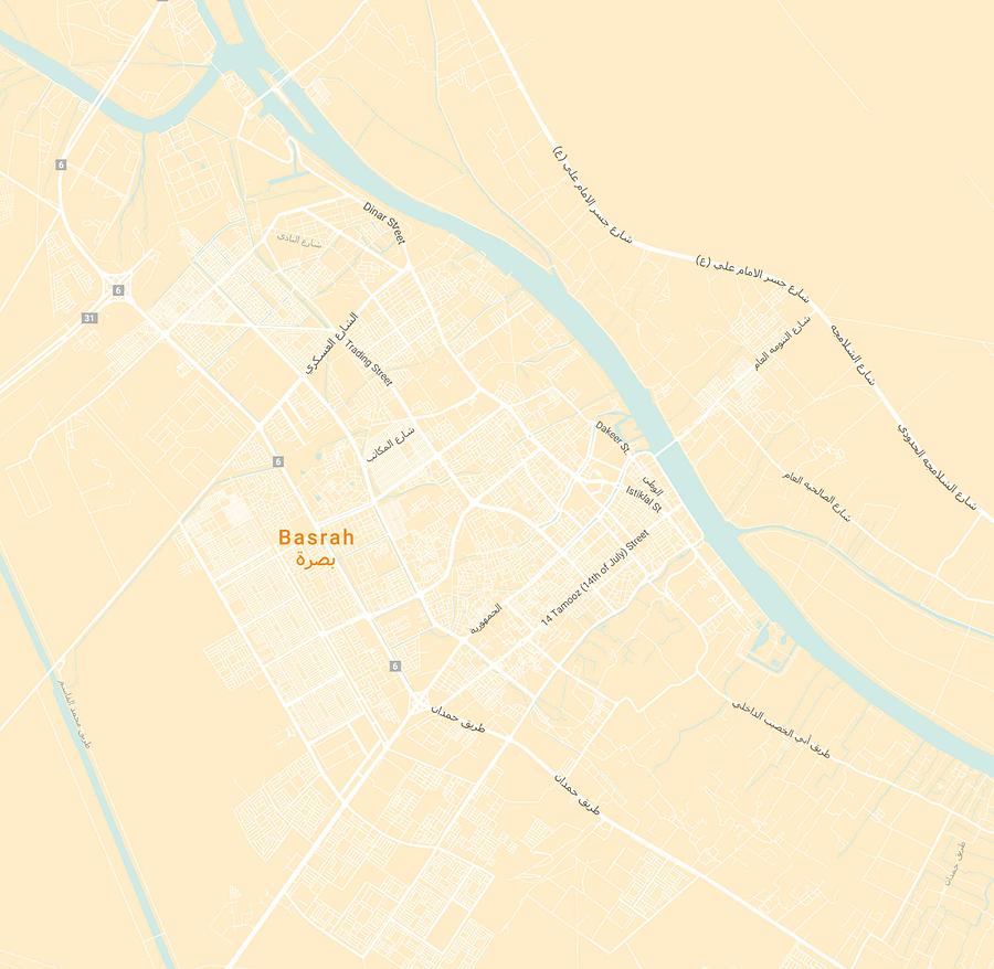 Minimalist Modern Map of Basrah, Iraq 4 #2 Painting by Celestial Images