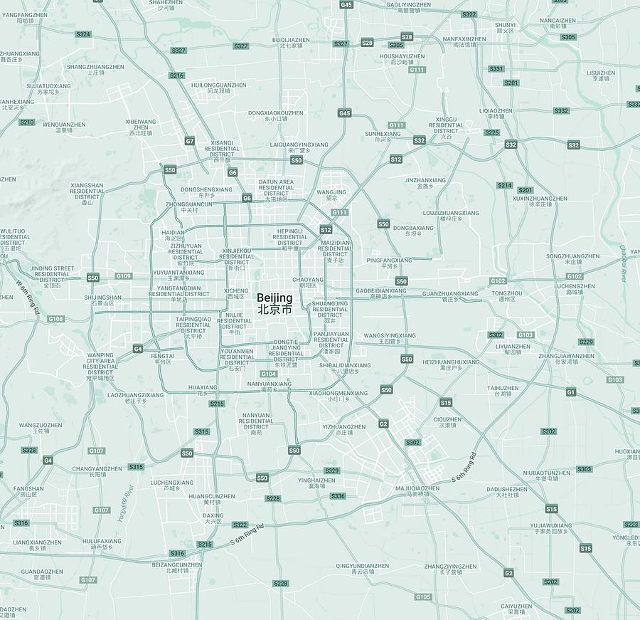 Minimalist Modern Map of Beijing, China 1 #2 Painting by Celestial Images