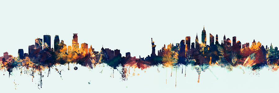 Minneapolis and New York Skylines Mashup #1 Digital Art by Michael Tompsett