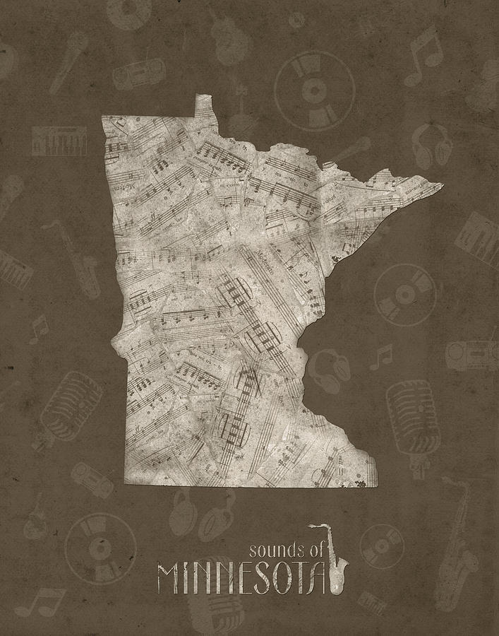 Minnesota Map Music Notes 2 Digital Art