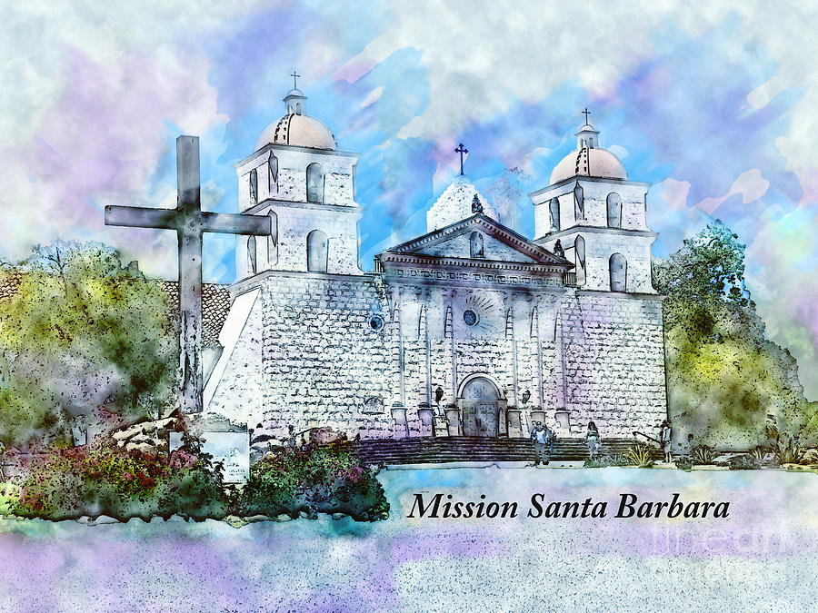 Mission Santa Barbara Painting - Mission Santa Barbara #1 by Two Hivelys
