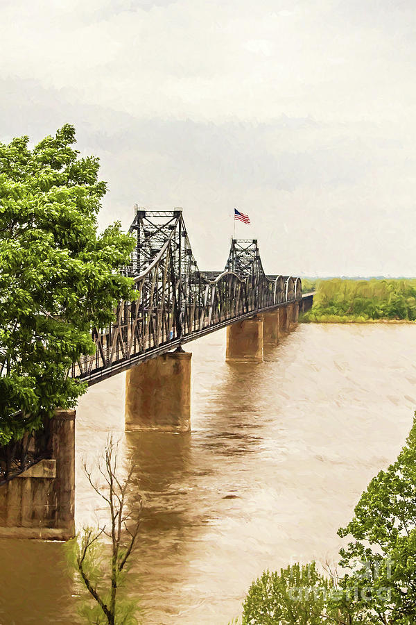 Mississippi River Bridge - Vicksburg MS digital painting Photograph by Scott Pellegrin
