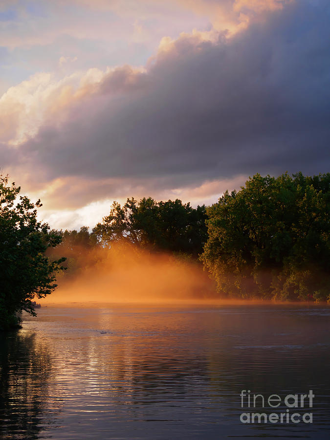 Mist at sunset on the Erie Canal near Utica New York #1 Photograph by Louise Heusinkveld