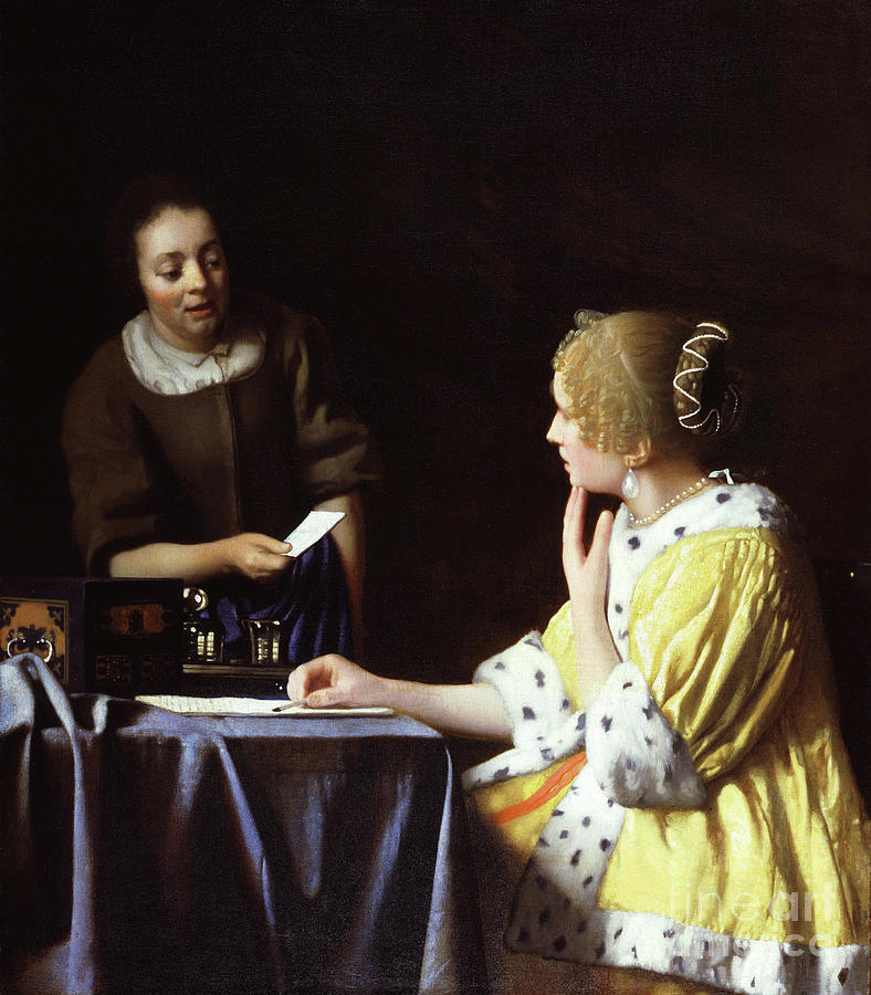 Jan Vermeer Painting - Mistress and Maid by Jan Vermeer