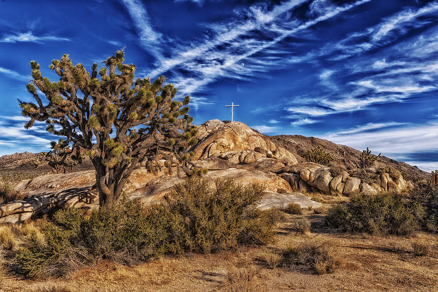 Nature Photograph - Mojave Memorial Cross And War Memorial #1 by Mountain Dreams