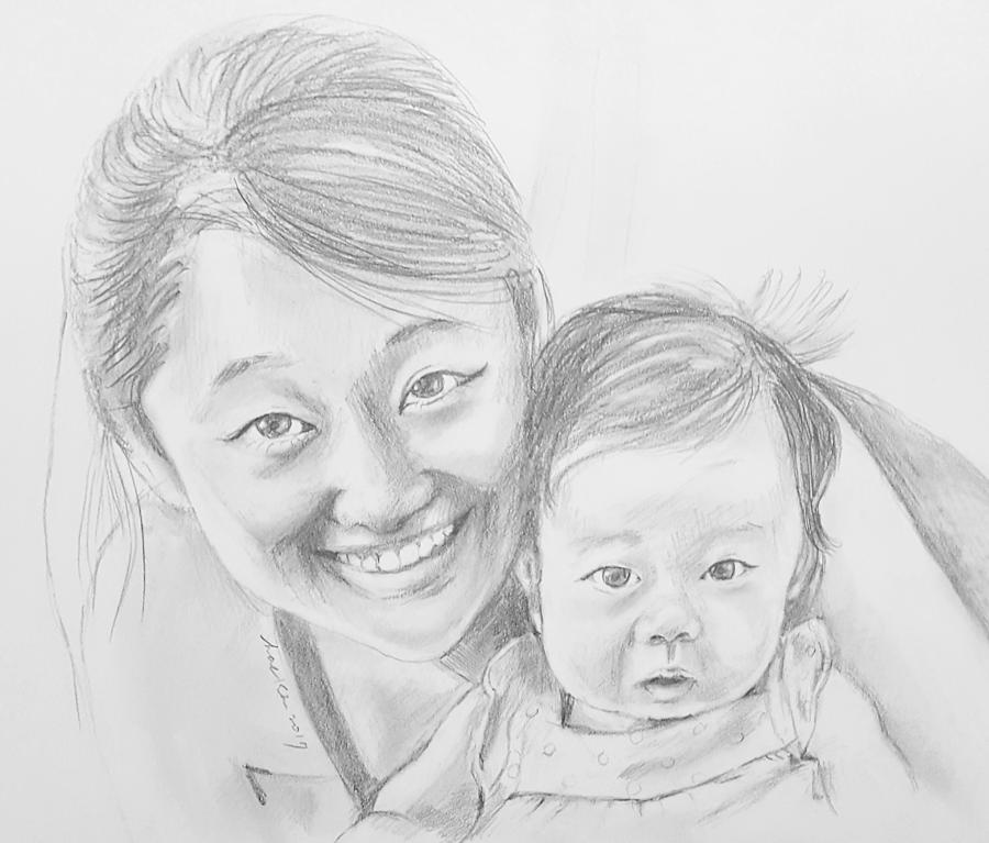Mom and baby #1 Drawing by Hae Kim