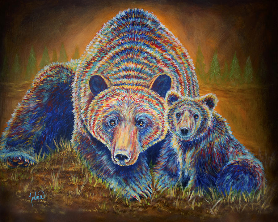 Bear Painting - Momma Bear by Teshia Art