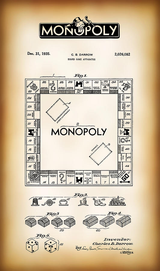 Monopoly Board Game Patent Art 1935 Digital Art by Daniel Hagerman