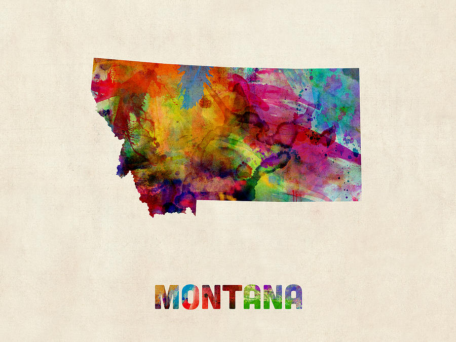 Montana Watercolor Map #1 Digital Art by Michael Tompsett