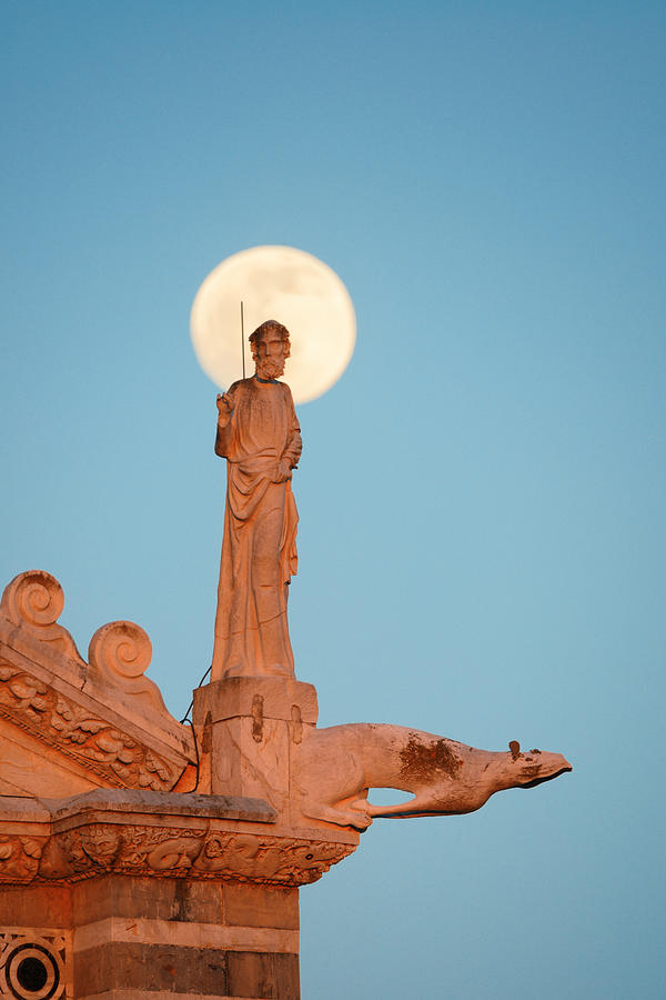 Moon and sculpture Pisa Italy #1 Photograph by Songquan Deng