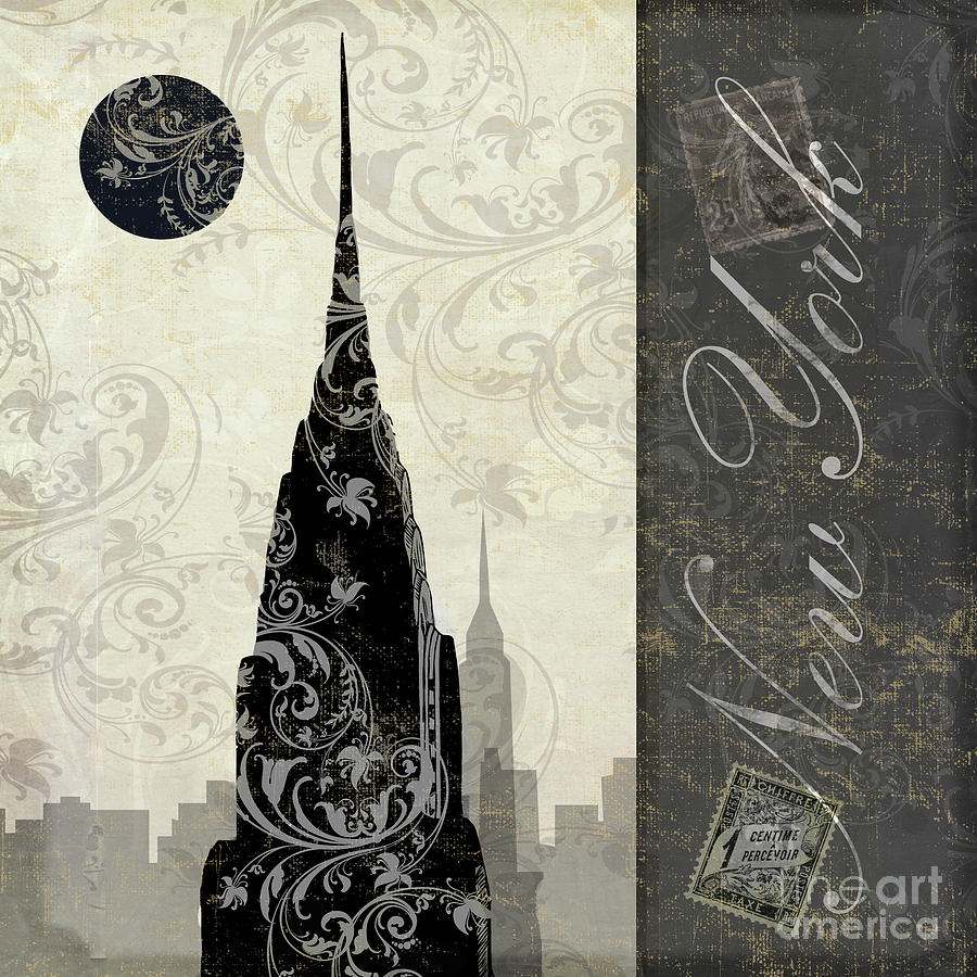 Chrysler Building Painting - Moon Over New York #1 by Mindy Sommers
