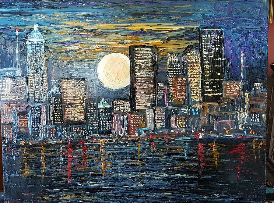 Moon Over Seattle Painting by Jeanne Hopkins | Fine Art America