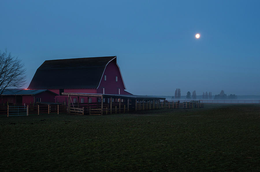 Moon setting behind Barn #1 Photograph by Jim Corwin